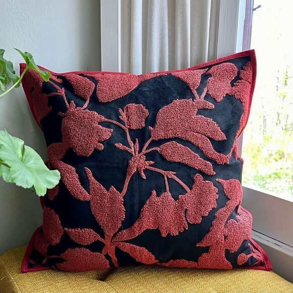 Black and Red Tufted Throw Pillow Cover Maximalist Moody - Picture 1 of 4